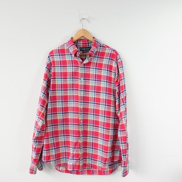Vtg Ralph Lauren Shirt Mens Size Large Red Plaid Button Down Tartan Cowboy Barn‎ - Picture 1 of 7